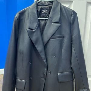 Zara Long Faux Leather Blazer